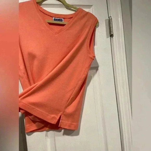 VTG Erika & Co Lightweight Soft Knit Sweater Vest Orange Sleeveless Top Size M - Picture 3 of 10